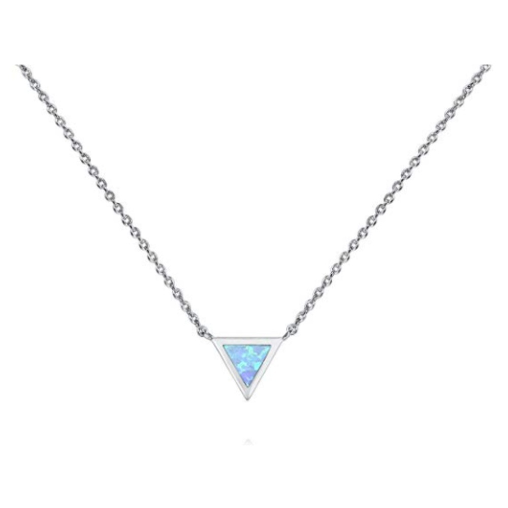 White Gold Plated Created Opal Necklace